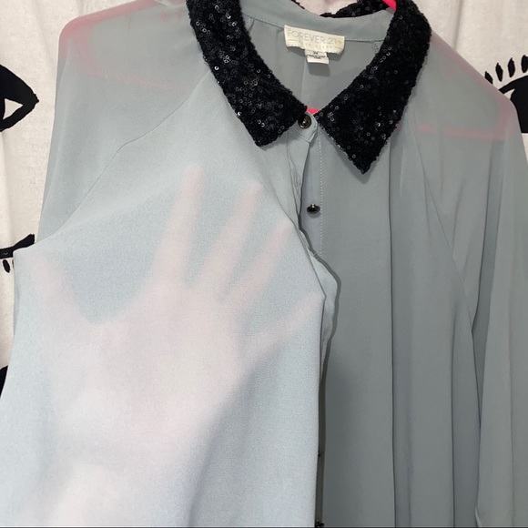 Sequined collared sheer top - Picture 3 of 7